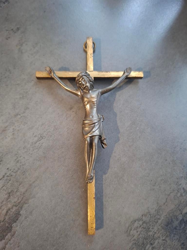 Antiek bronzen crucifix - 15 cm hoog, Ophalen of Verzenden