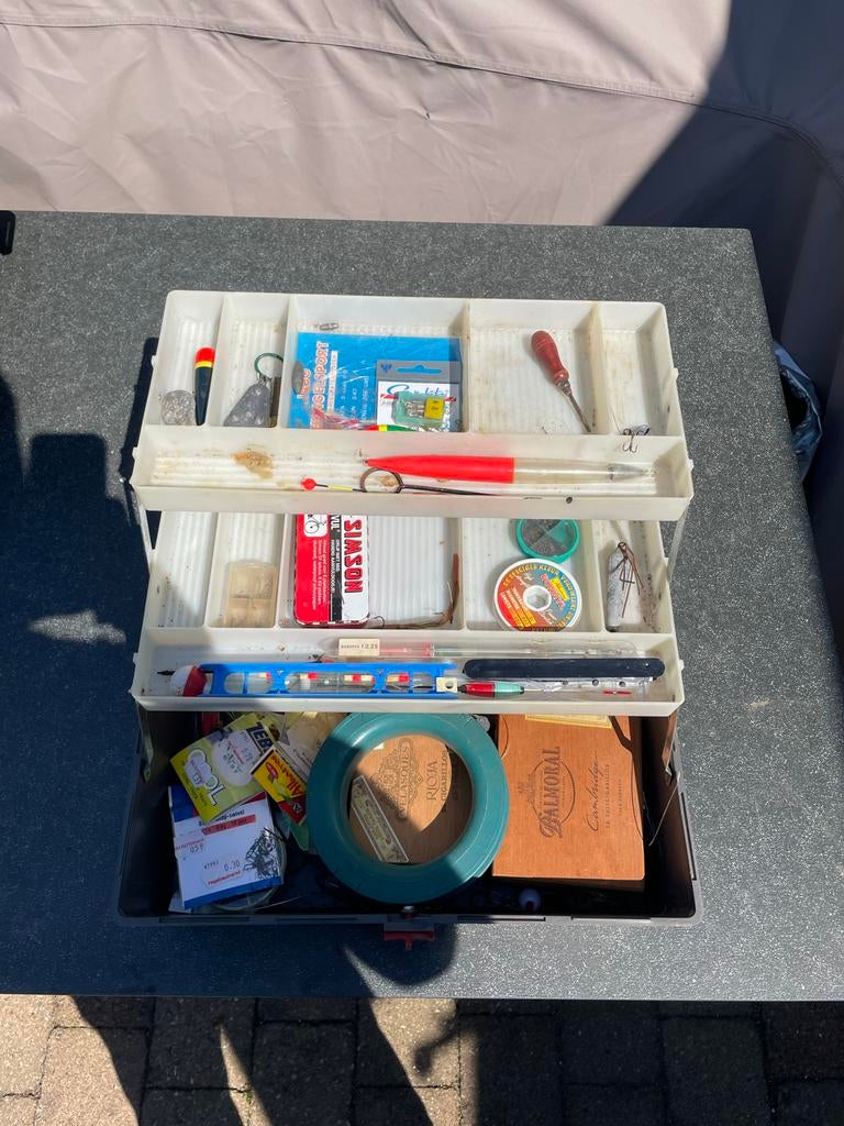 Vintage Vis Koffer met Inhoud - Compleet voor de Visser, Watersport en Boten, Ophalen of Verzenden, Zo goed als nieuw, Koffer of Tas
