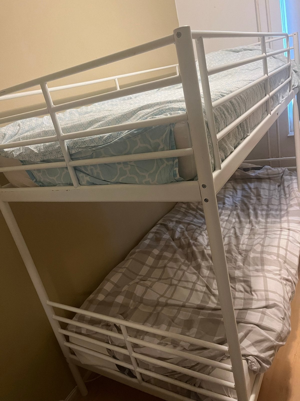 Stapelbed te koop - Wit metalen frame, Ophalen, Gebruikt, 90 cm, Eenpersoons