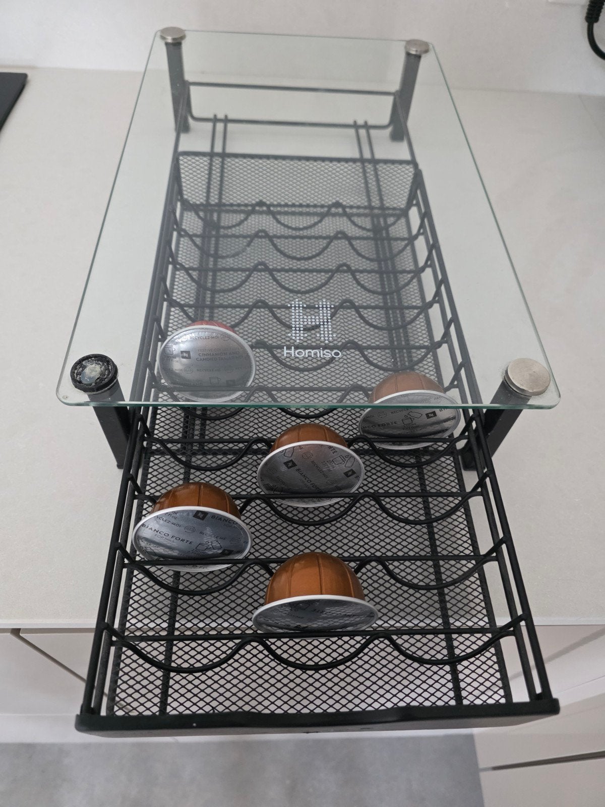 Nespresso capsulehouder met glazen bovenkant - Homiso, Ophalen, Overige typen, Zo goed als nieuw, Zwart