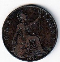 1  penny   1910  Engeleland. km. 794.2, Ophalen of Verzenden, Overige landen, Losse munt