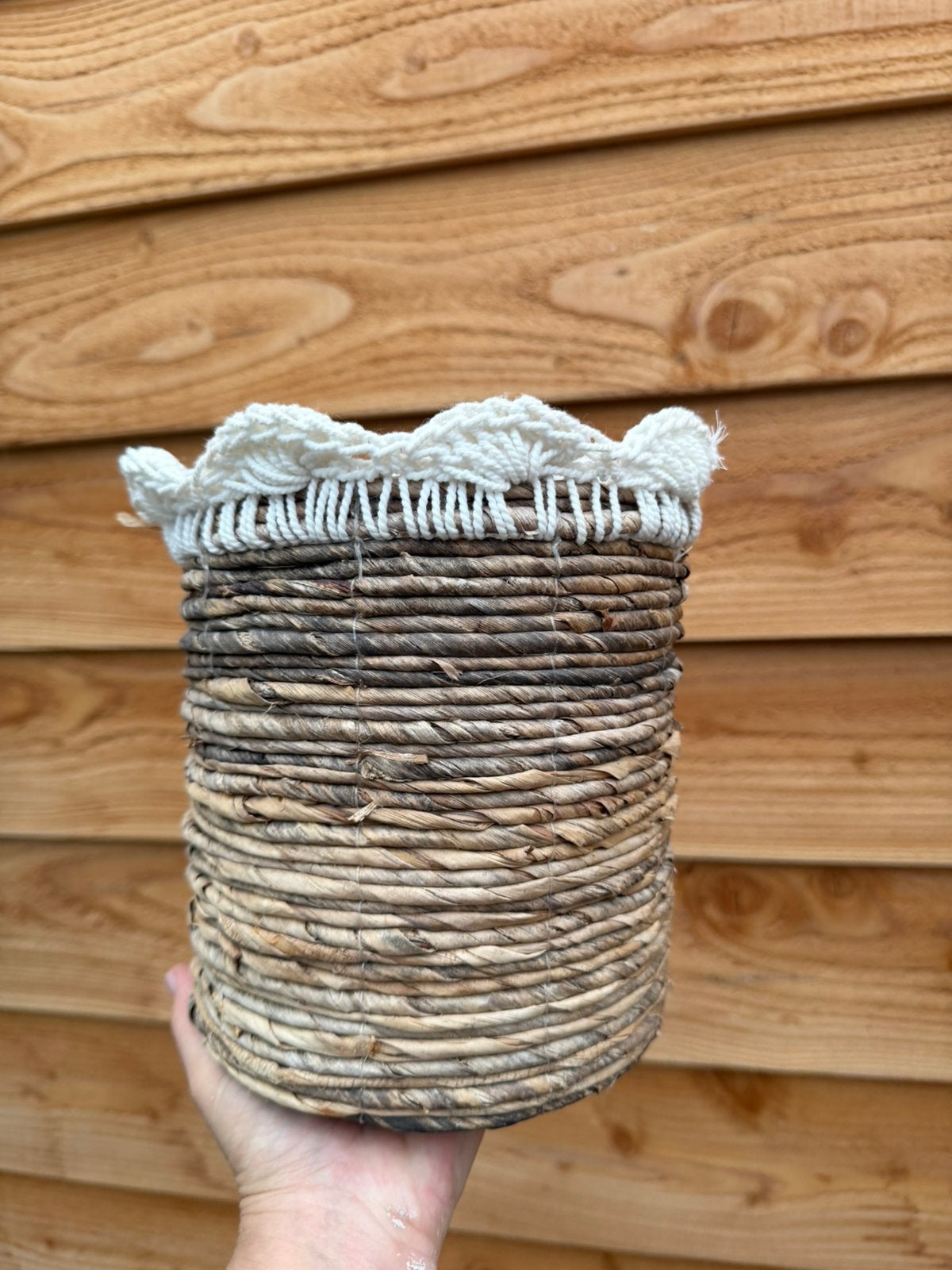 Mand zeegras riet met kant, Antiek en Kunst, Curiosa en Brocante, Ophalen of Verzenden