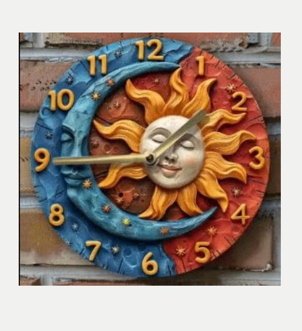 Vintage ronde wandklok metaal - Zon en maan slapend (20cm), Ophalen of Verzenden, Nieuw
