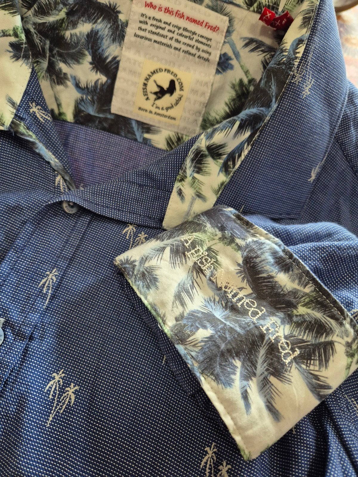 A Fish Named Fred blouse overhemd Palmbomen maat L, ., A Fish Named Fred, Zo goed als nieuw, Halswijdte 41/42 (L)