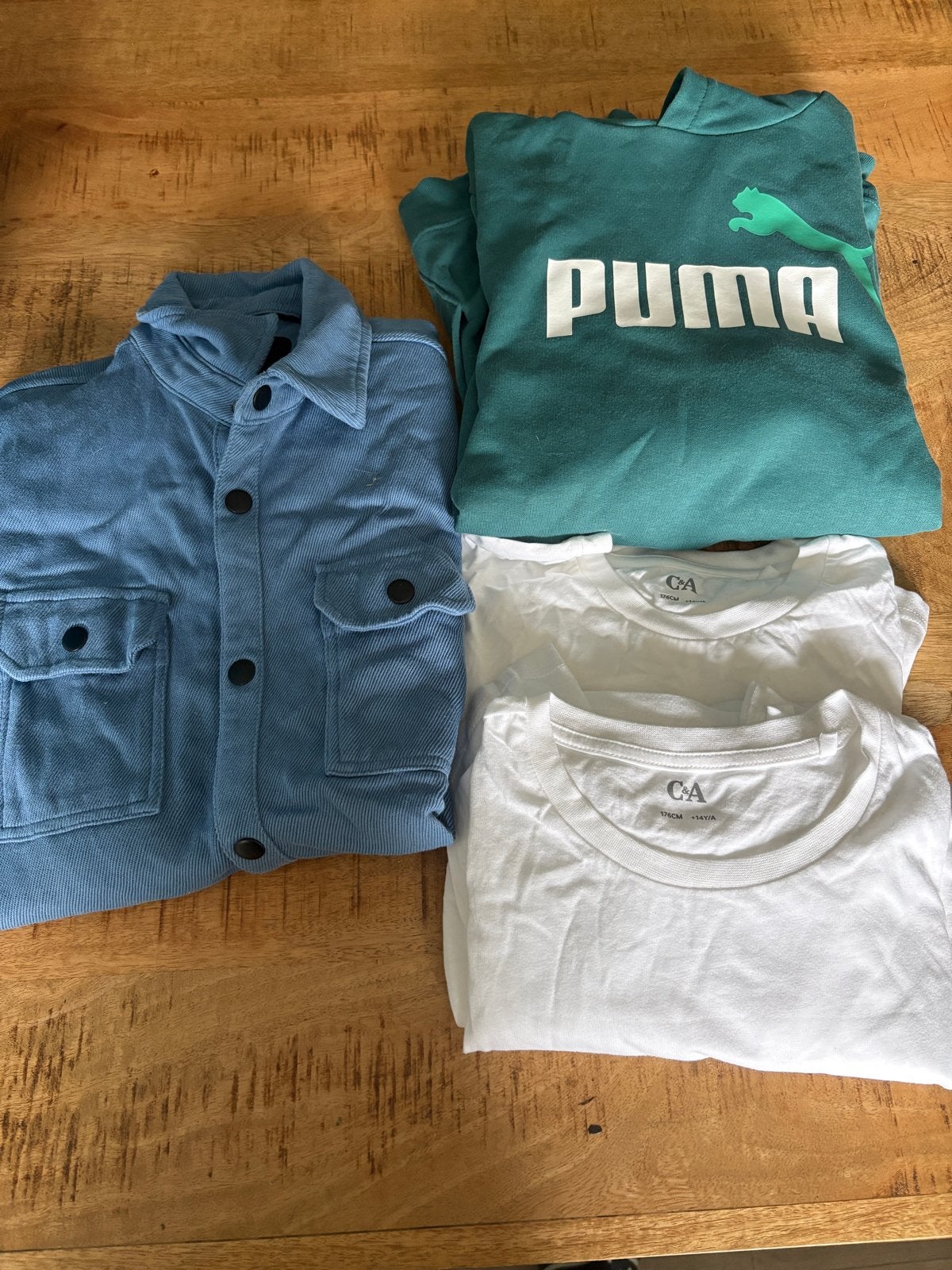 Kledingpakket maat 176: Puma hoodie, jas en C&A shirts, Ophalen of Verzenden, Gebruikt, Jongen of Meisje, Setje