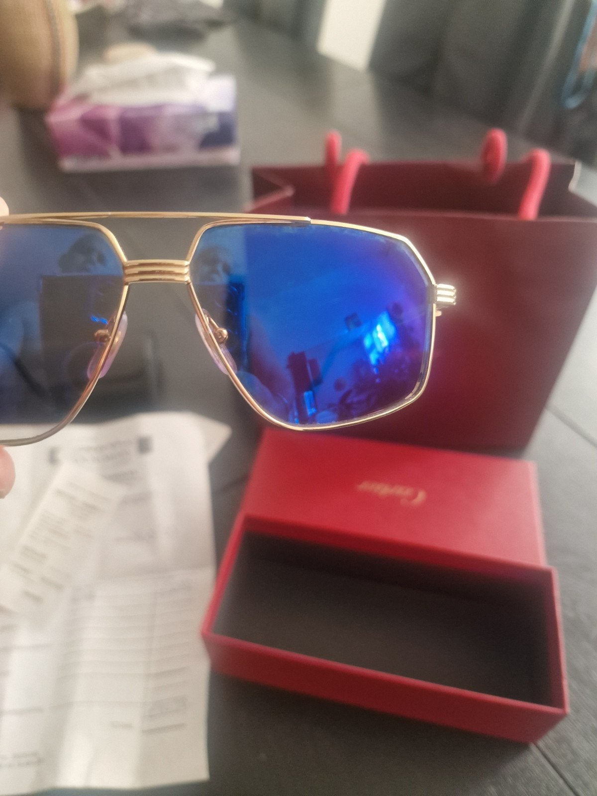 Cartier Zonnebril - Zo goed als nieuw, Overige merken, Zonnebril, Blauw, Ophalen of Verzenden