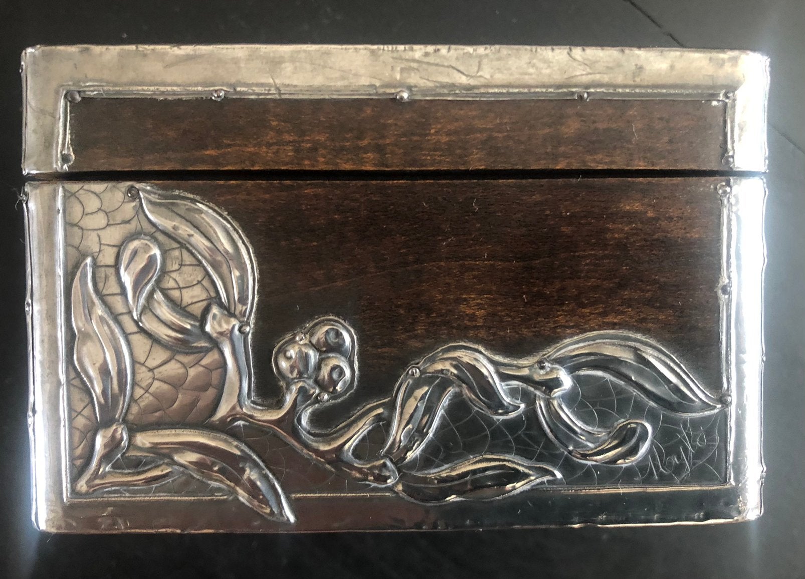 Art Nouveau coromandel hout doosje met zilverbeslag, Ophalen of Verzenden