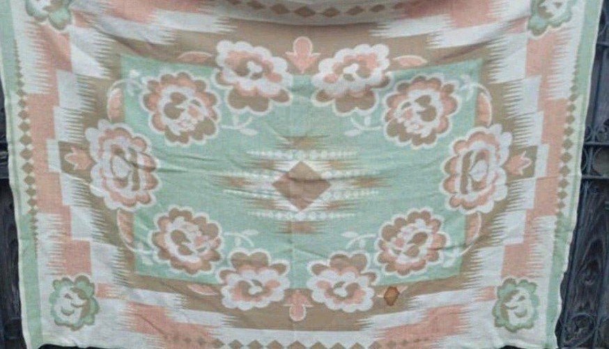 Vintage wollen deken met bloemmotief, Antiek en Kunst, Ophalen of Verzenden