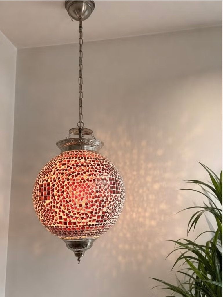 Nieuwe Marokkaanse Mozaïek Hanglamp Rood/Wit, Huis en Inrichting, Lampen | Hanglampen, Ophalen of Verzenden, Nieuw, Keramiek, E27 (groot)
