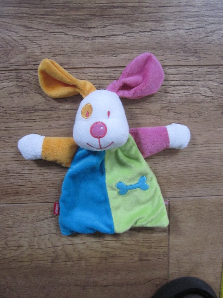 Tiamo Collection veelkleurig zacht pluche knuffeldoek hond, Overige karakters, Zo goed als nieuw, Middelgroot (20 tot 80 cm), Meerkleurig
