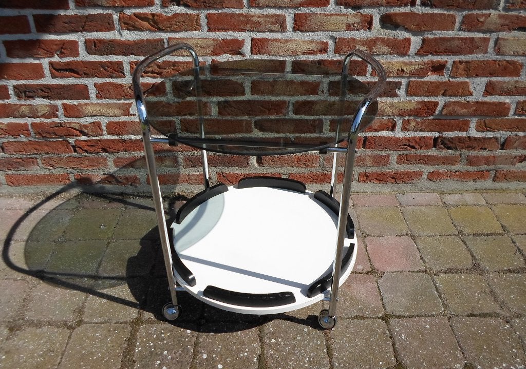 Vintage Design Serveer Trolley Rond, Minder dan 55 cm, Metaal of Aluminium, Rond, Zo goed als nieuw