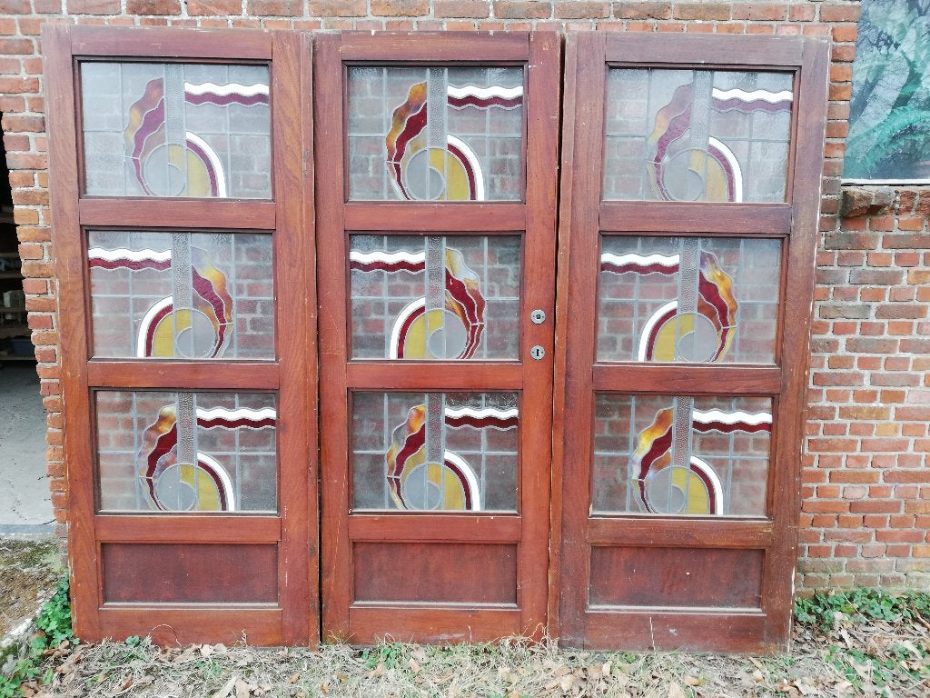 201hx240br Driedelig scheidingswand glas in lood rood/oranje, Ophalen