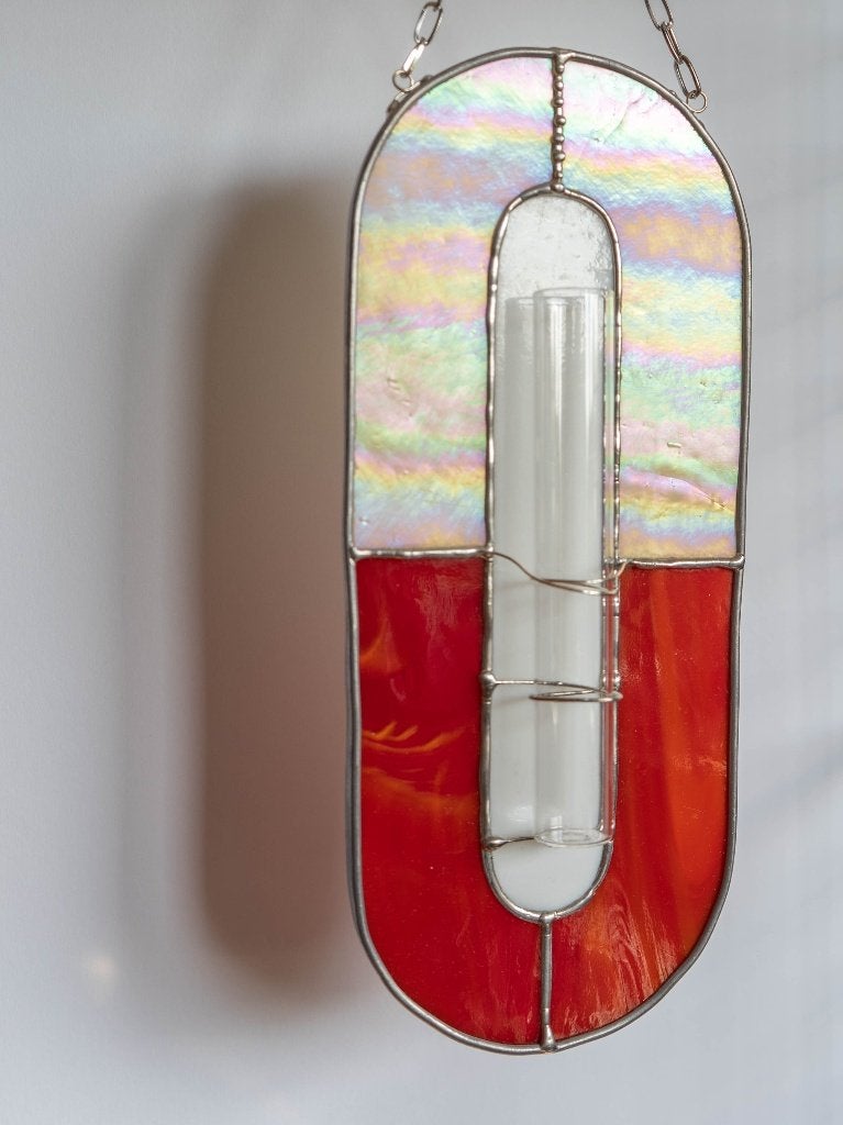 Glas in Lood stekjeshouder - handgemaakt - rood, Ophalen of Verzenden, Zo goed als nieuw