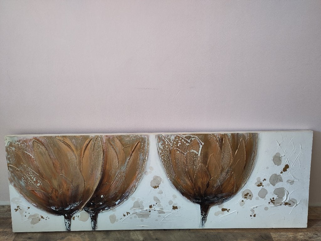 Schilderij met 3D bloemen - Bruin/Goud, Ophalen