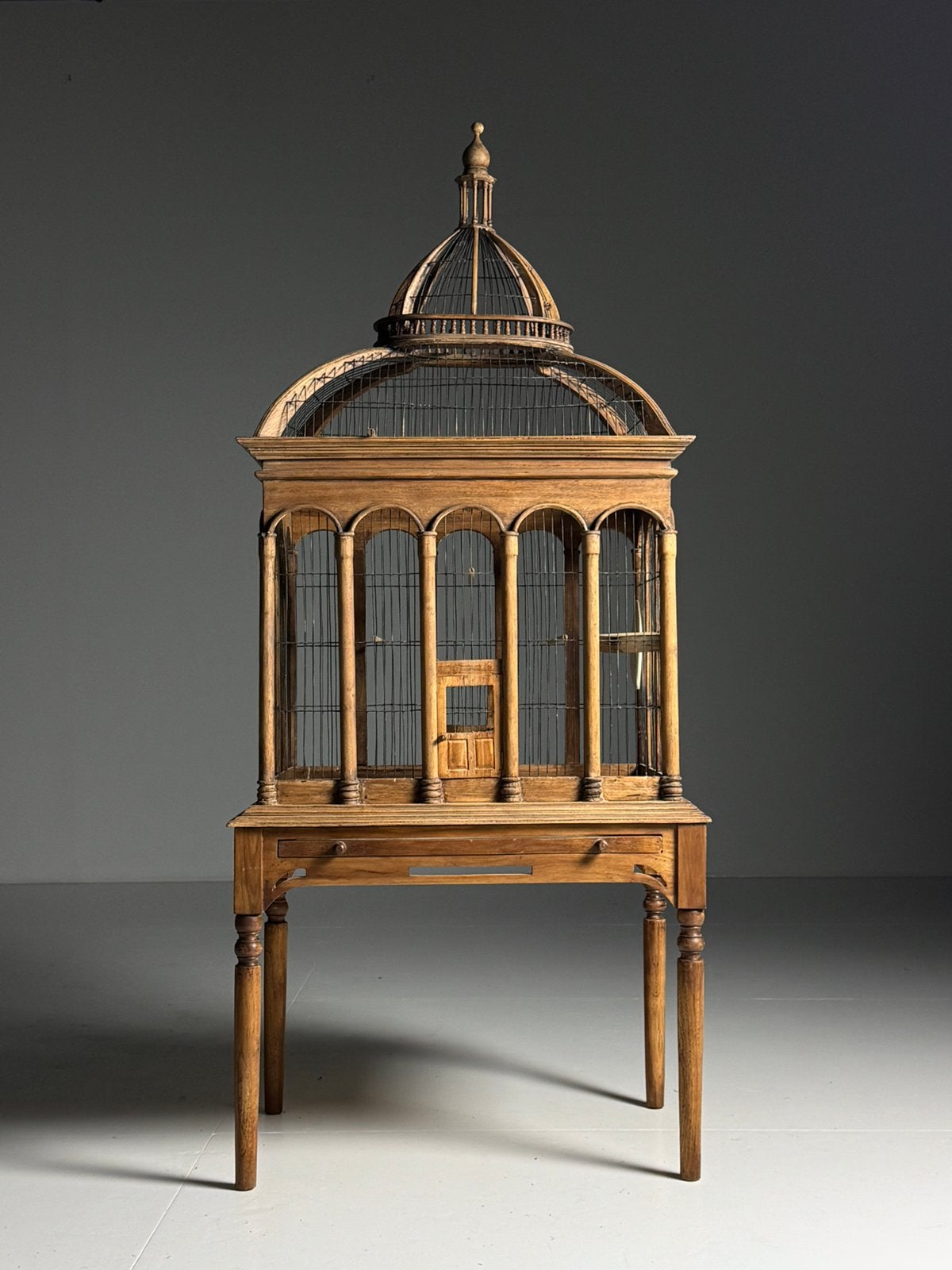 Vintage vogelkooi teak, Ophalen, Zo goed als nieuw, Metaal, Vogelkooi