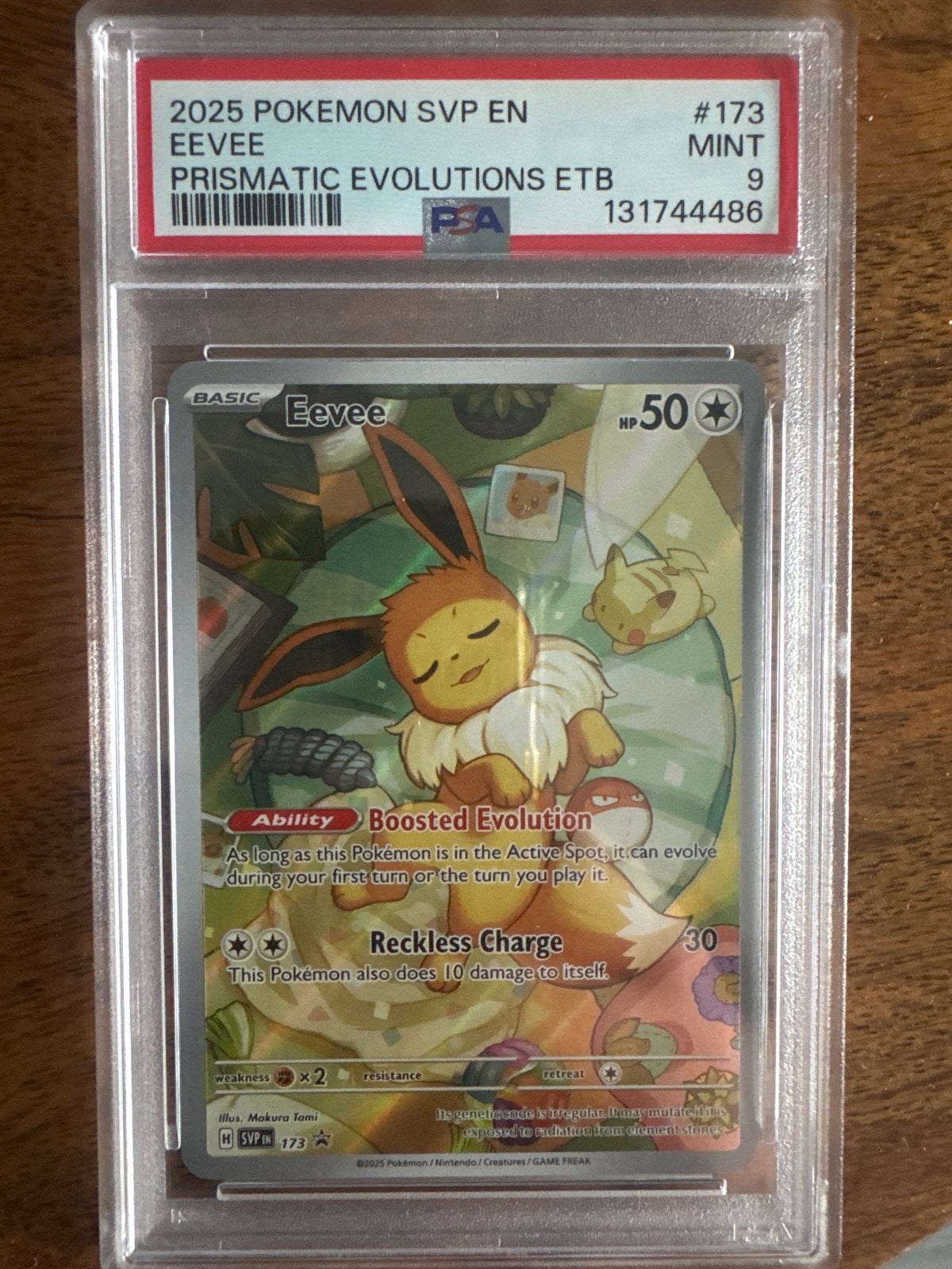 Eevee 2025 Pokemon SVP EN Prismatic Evolutions ETB PSA 9, Ophalen of Verzenden, Zo goed als nieuw, Losse kaart