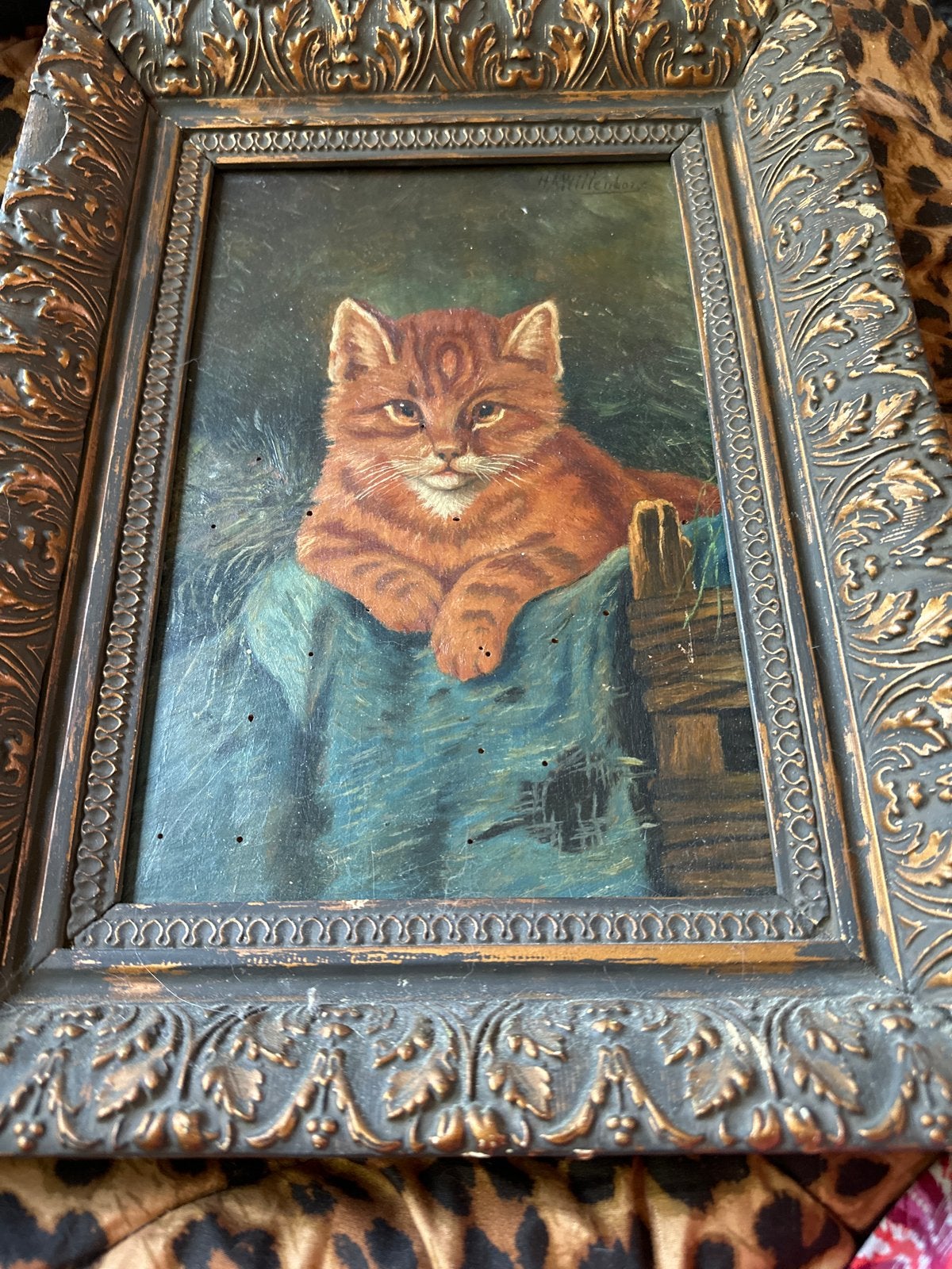 Oud schilderij met kat in lijst - H.A. Willemsen, Ophalen, Doek, Dieren, Gesigneerd