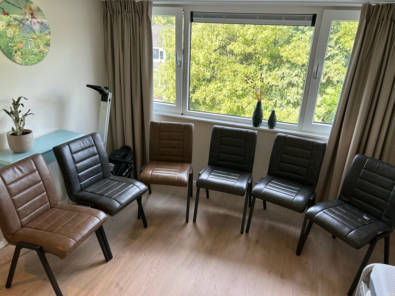 Set van 6 eetkamerstoelen, Ophalen, Gebruikt, Bruin, Metaal