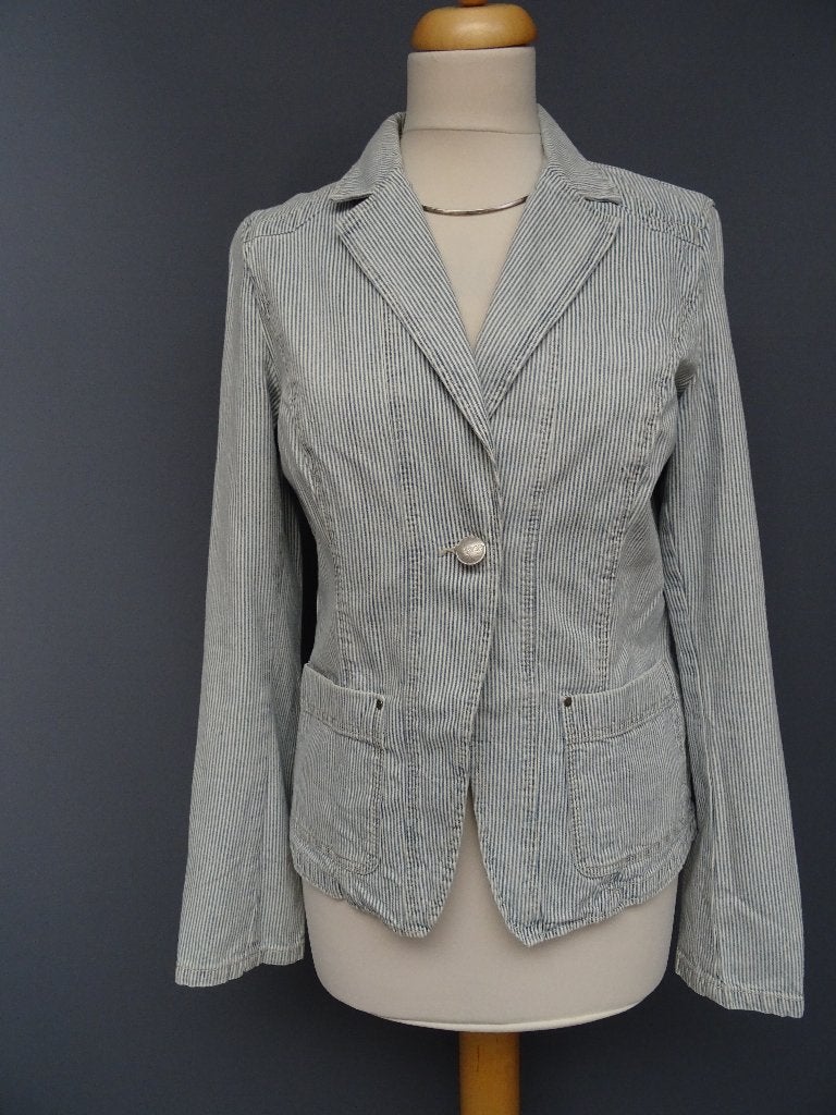 ESPRIT maat L, jeansjasje met streep., Blauw, Maat 42/44 (L), Ophalen of Verzenden, Zo goed als nieuw