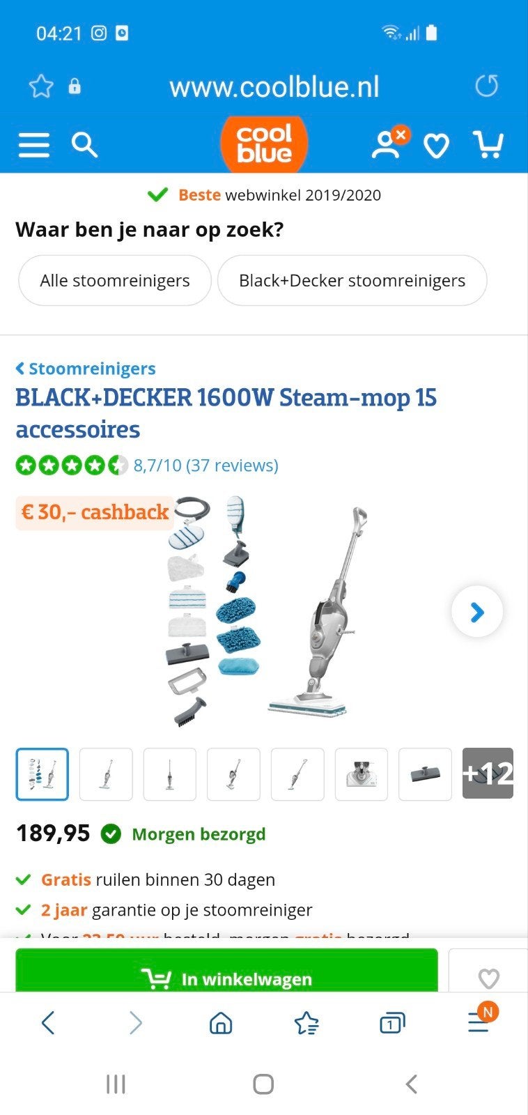 steammop Black en Decker 1600w, Ophalen, Zo goed als nieuw, Overige typen