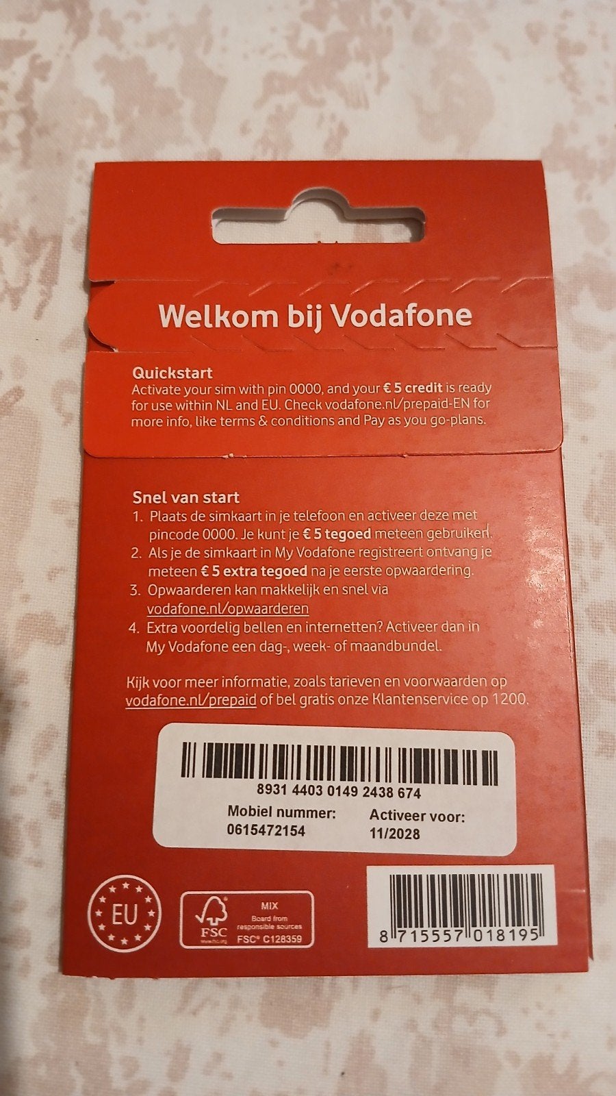 MOOI NUMMER VODAFONE PREPAID 06-154-72-154, Ophalen of Verzenden, Nieuw, Vodafone, Simkaart