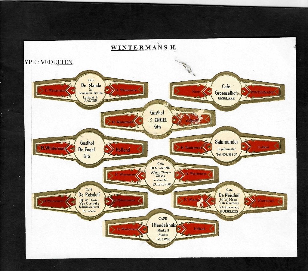 Wintermans  reklamebanden  9 st, Ophalen of Verzenden, Gebruikt, Sigarenbandjes