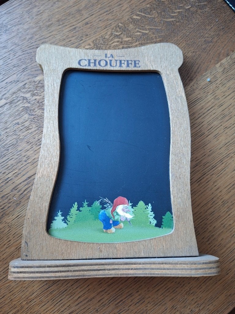 La Chouffe Krijtbord - Reclamebord tafel model, Ophalen of Verzenden, Zo goed als nieuw, Reclamebord, Plaat of Schild, Overige merken