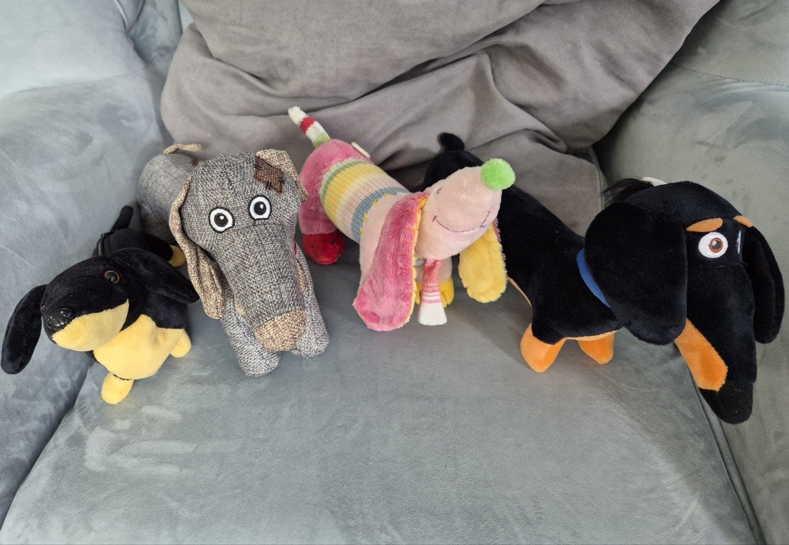 Vier teckel tekkel  speeltjes, Verzenden, Gebruikt, Hond of Kat, Beeldje of Figuurtje