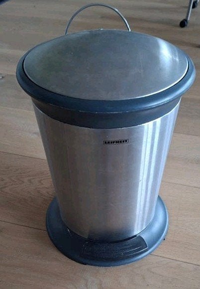 Leifheit Prullenbak RVS - Hoogte 40 cm, Diameter 30 cm, Gebruikt, Ophalen of Verzenden, Rvs, Minder dan 50 cm