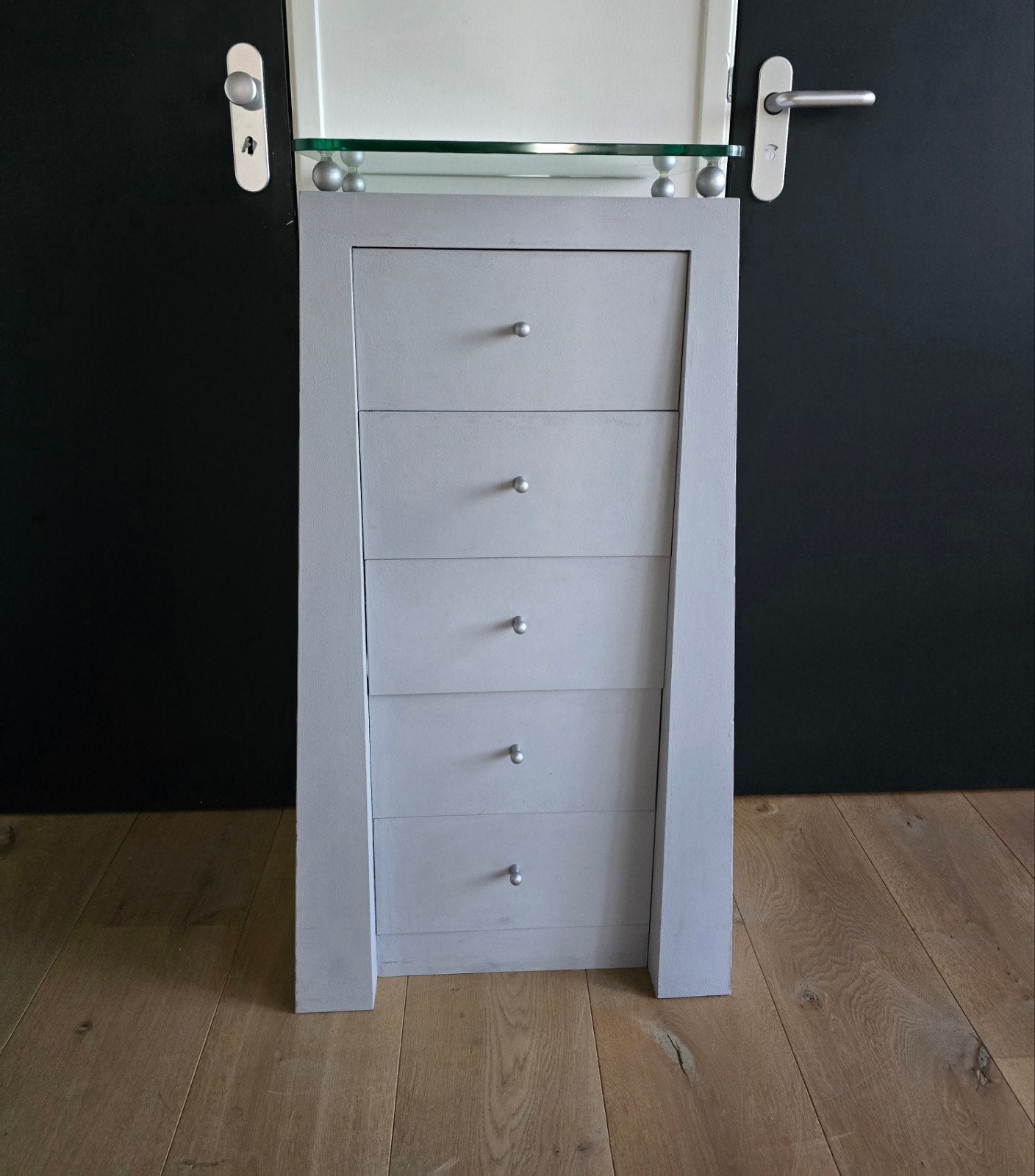 Ladenkastje met 5 lades en glazen bovenplaat, Huis en Inrichting, Kasten | Ladekasten, Ophalen, Minder dan 50 cm, Gebruikt, 5 laden of meer