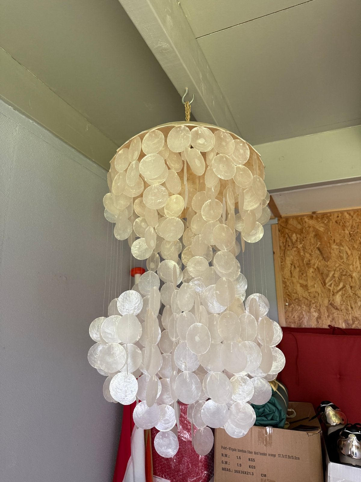 Unieke Capiz Schelpen Hanglamp - Bohemian Stijl, Ophalen, Natuurlijk materiaal, Overige fittingen, Zo goed als nieuw