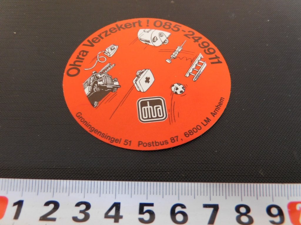 sticker OHRA verzekert arnhem caravan spuit brandweer bal, Ophalen, Zo goed als nieuw