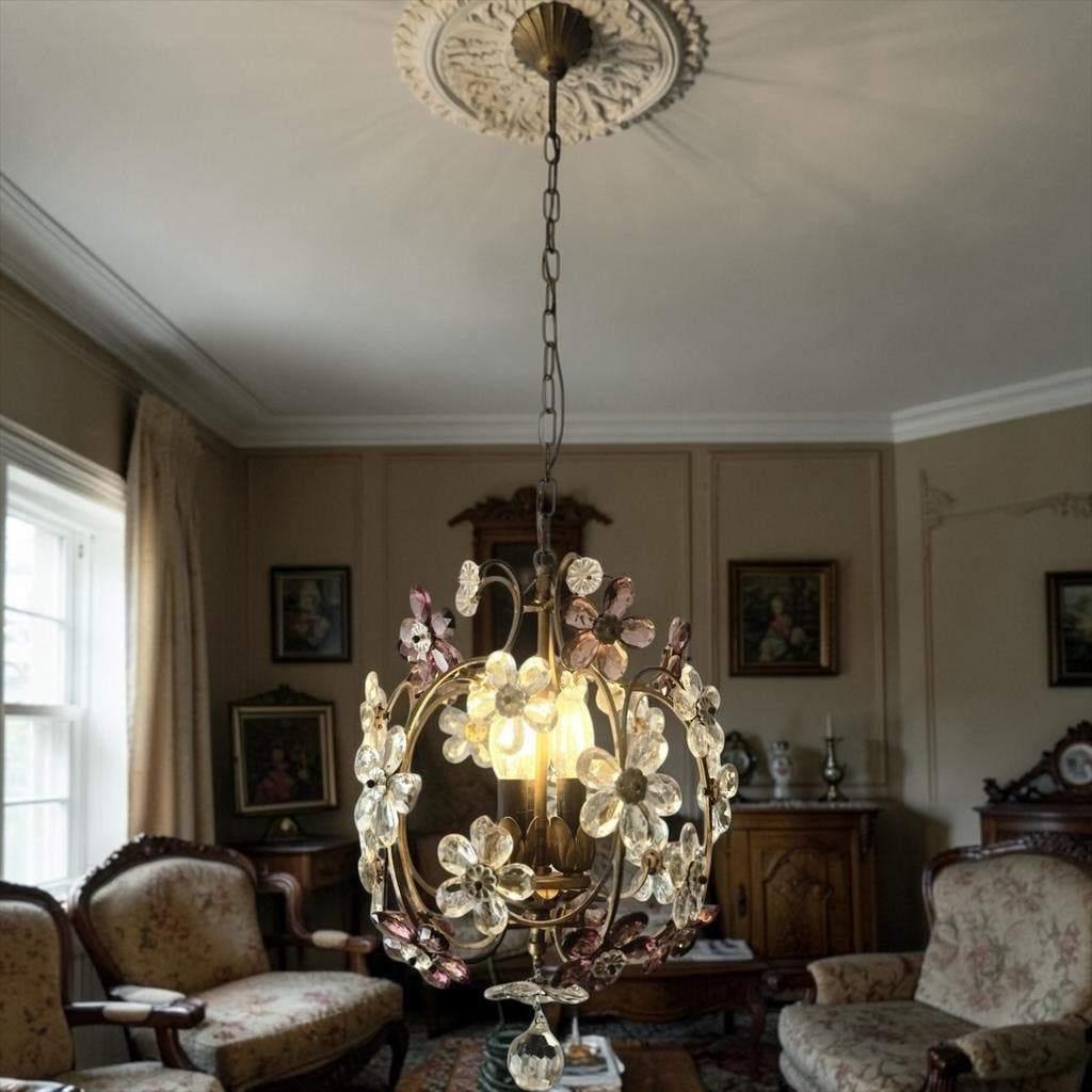 Vintage flower messing glas hanglamp/ luster, Ophalen