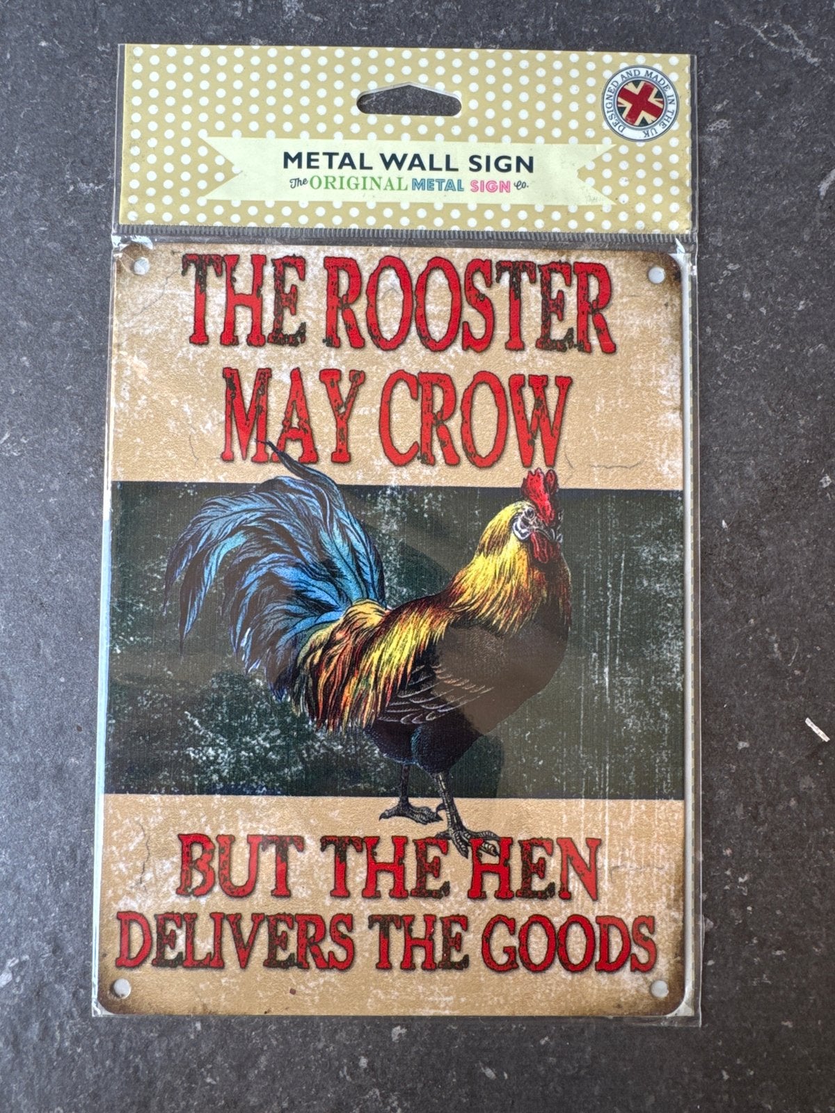 Metalen wandbord 'The Rooster May Crow' - Nieuw, Ophalen, Metaal, Nieuw, Reclamebord