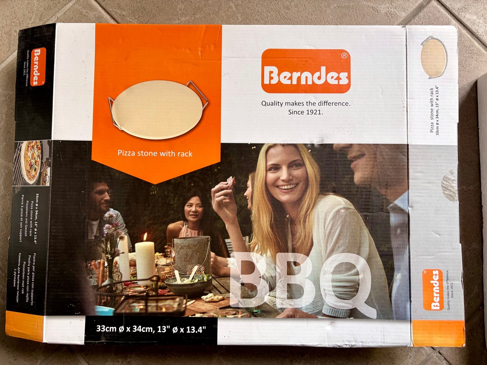 Berndes Pizzasteen met rek - 33cm x 34cm, Ophalen, Gebruikt