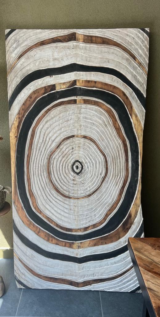 Wandpaneel suarhout groot 191 cm houtsnijwerk kringen Bali, Boho, Hout, Meerkleurig, Nieuw