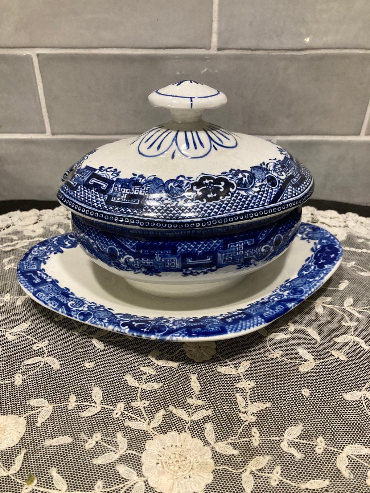 Klein dekselschaaltje Willow blauw (181124), Gebruikt, Ophalen of Verzenden, Schaal of Schalen, Overige stijlen