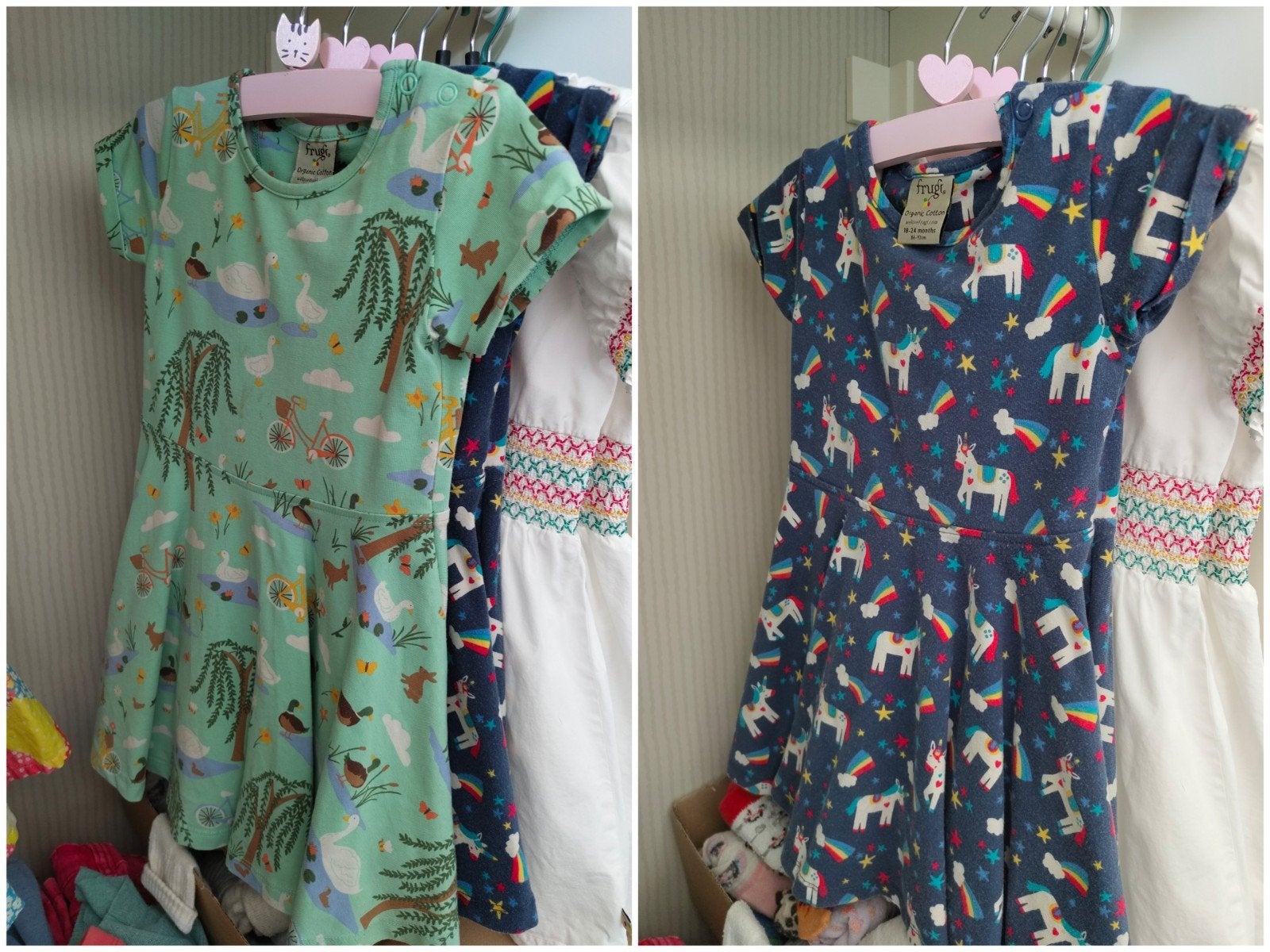 Twee matchende Frugi jurkjes maat 86/92 tweeling, Ophalen of Verzenden, Gebruikt, Meisje, Jurkje of Rokje