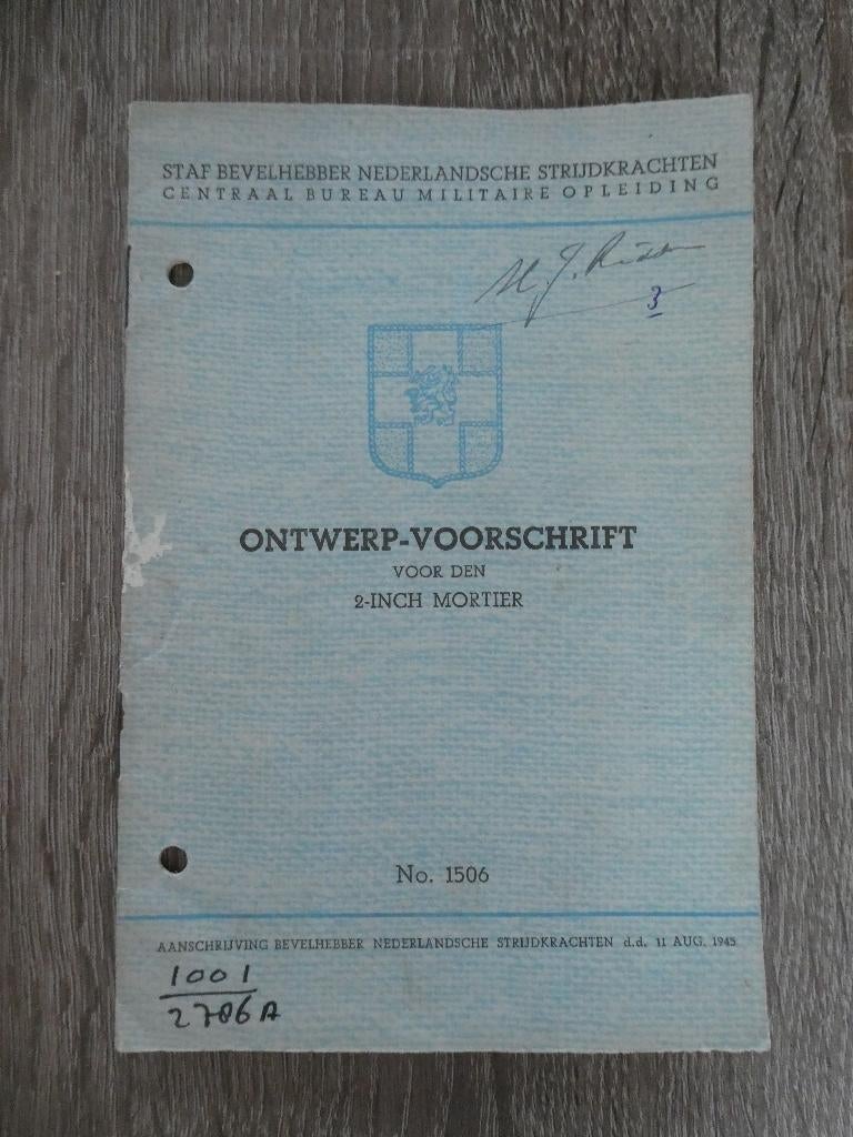 Ontwerp-voorschrift voor den 2-inch mortier, 1945, Ophalen of Verzenden, Landmacht, Nederland, Boek of Tijdschrift