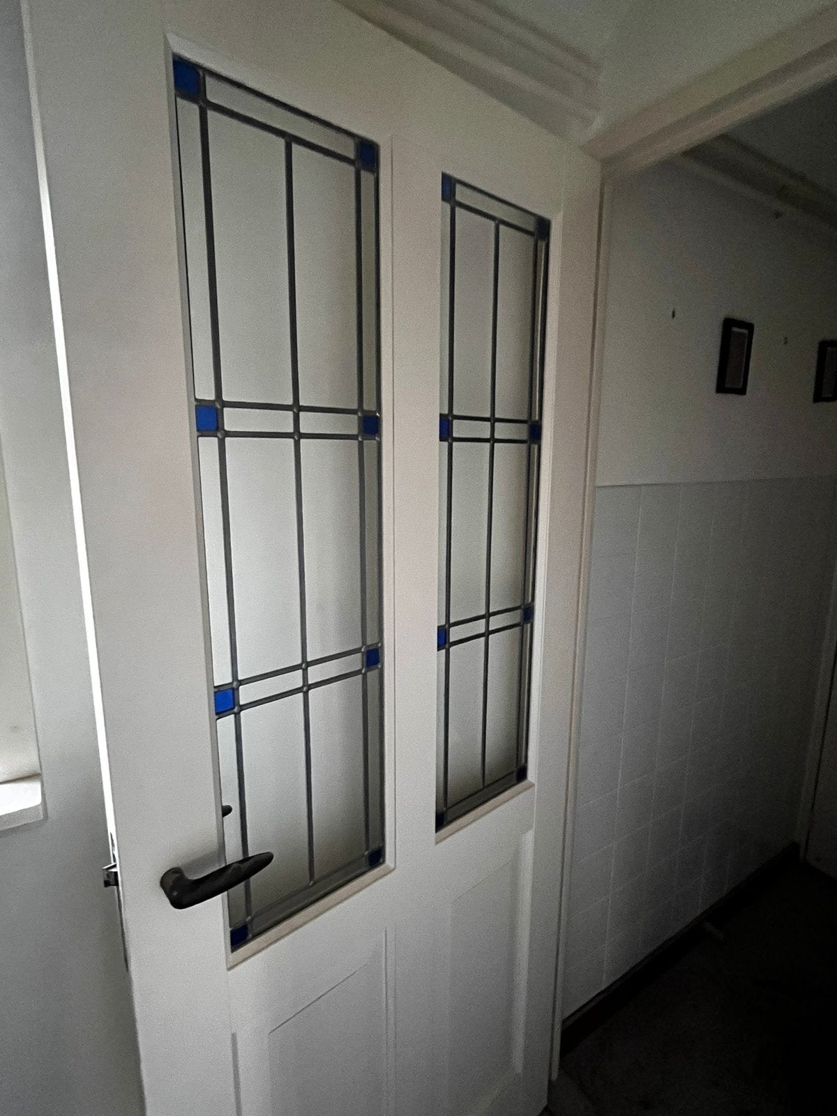 Mooie authentieke paneeldeur met glas in lood, Ophalen, Binnendeur, 200 tot 215 cm, Glas