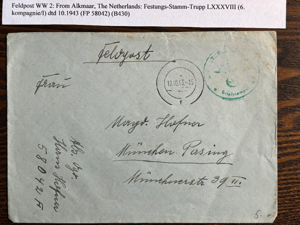 Duitse Feldpost in bezet NL in WO2, Alkmaar, Verzenden, Envelop