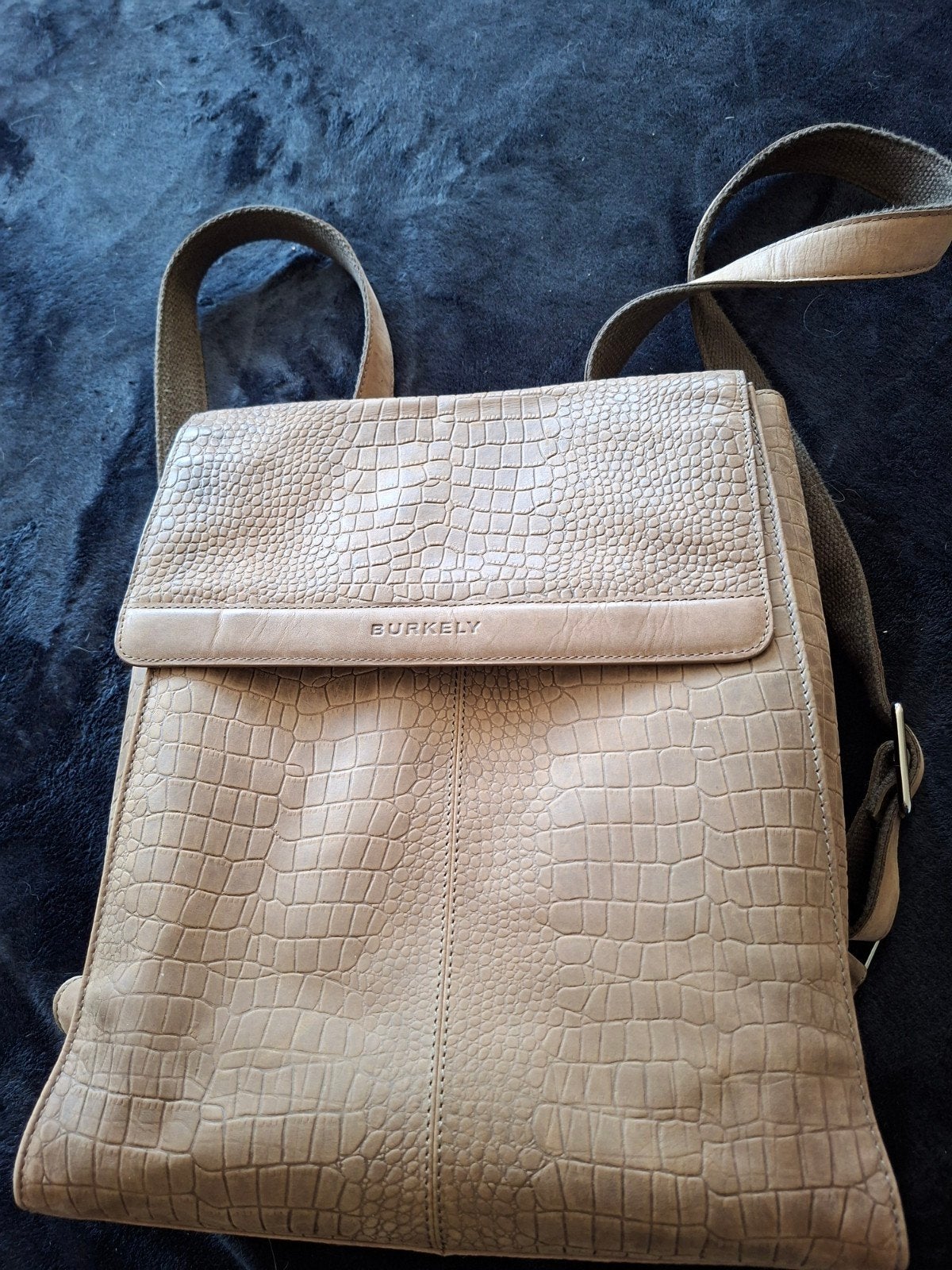 Burkely bruine leren rugzak, laptoptas, krokodilprint, Sieraden, Tassen en Uiterlijk, Tassen | Rugtassen, Overige merken, Gebruikt