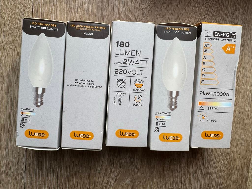 5 kaarslampen LED E14 2W 180 lumen, Led-lamp, Minder dan 30 watt, E14 (klein), Nieuw