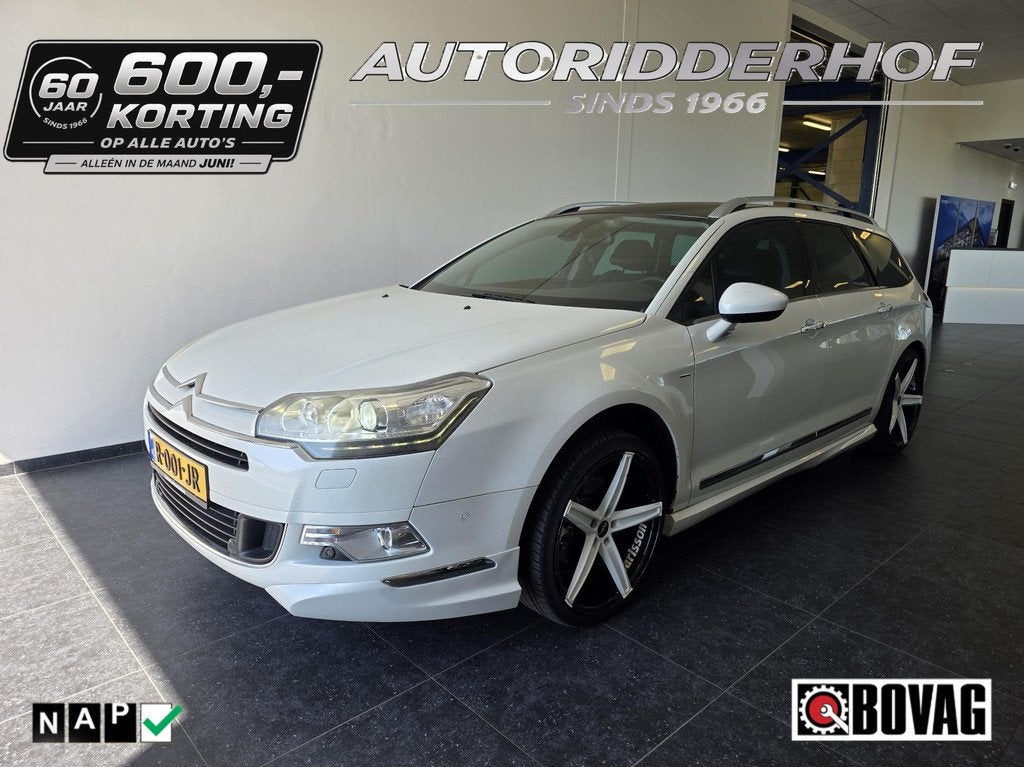Citroen C5 Tourer 3.0 HDi Exclusive, Auto's, Euro 5, Gebruikt, Leder en Stof, Wit