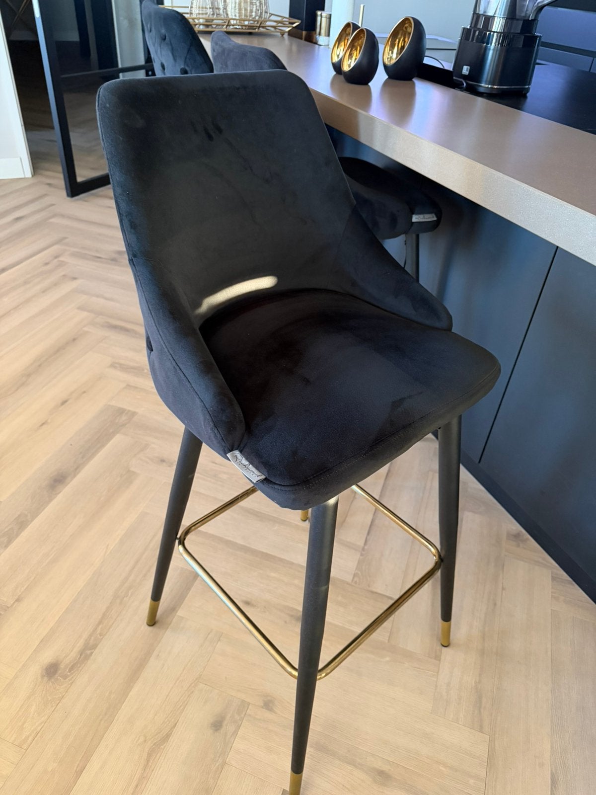 Luxe Richmond barkrukken - Zwart fluweel met goud, Huis en Inrichting, Ophalen, 5 krukken of meer, Met voetsteun, 60 tot 90 cm