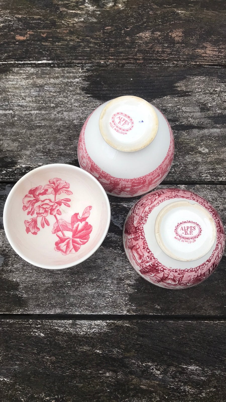 Set oude roze/rode spoelkommen Boch, Ophalen of Verzenden
