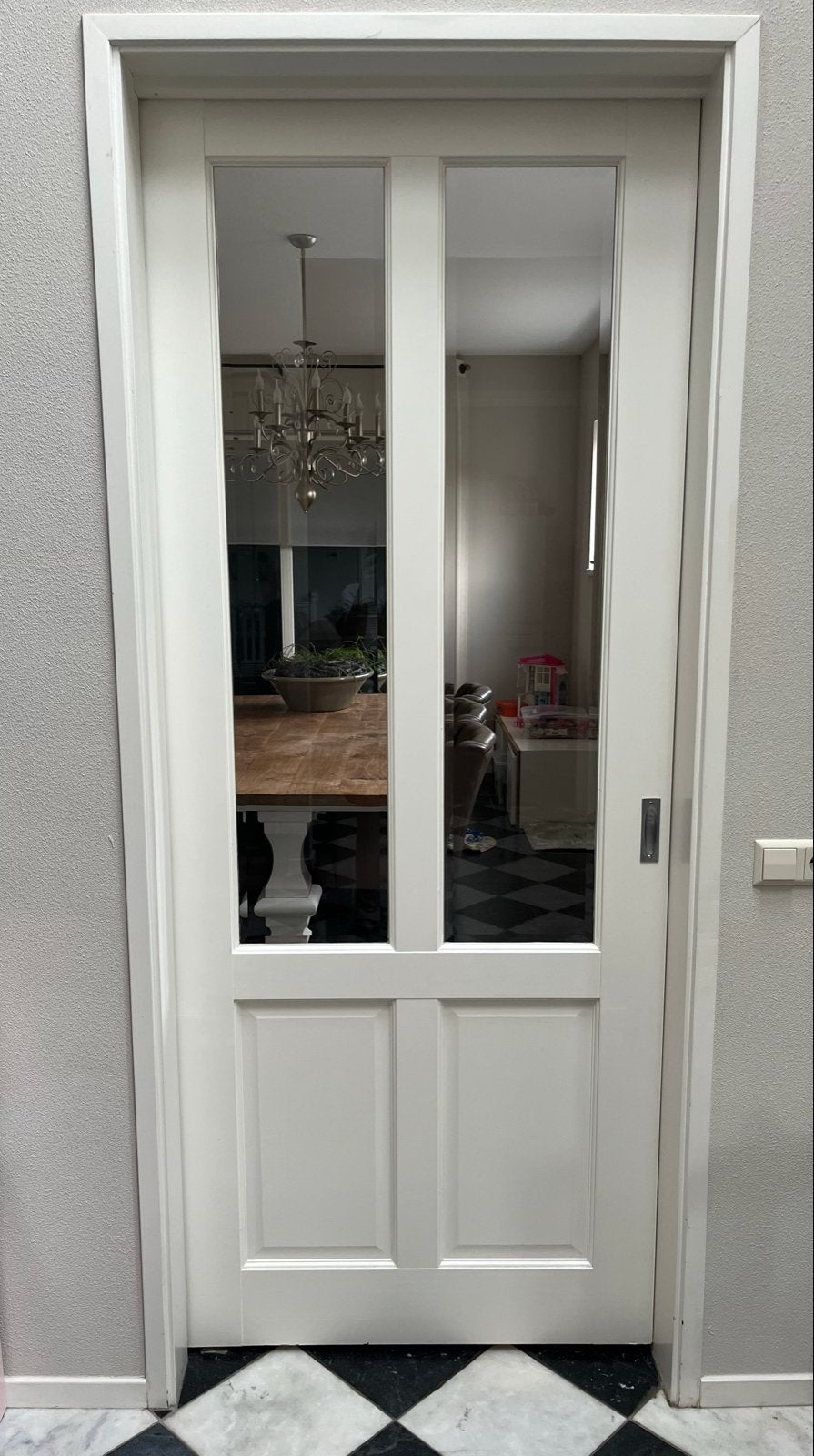 Witte schuifdeur met glas paneel- Zo goed als nieuw, Doe-het-zelf en Verbouw, Ophalen, 80 tot 100 cm, 215 cm of meer, Binnendeur