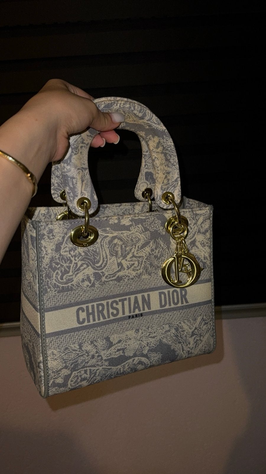 Christian Dior Lady D-Lite Tas, Ophalen of Verzenden, Zo goed als nieuw, Grijs, Handtas