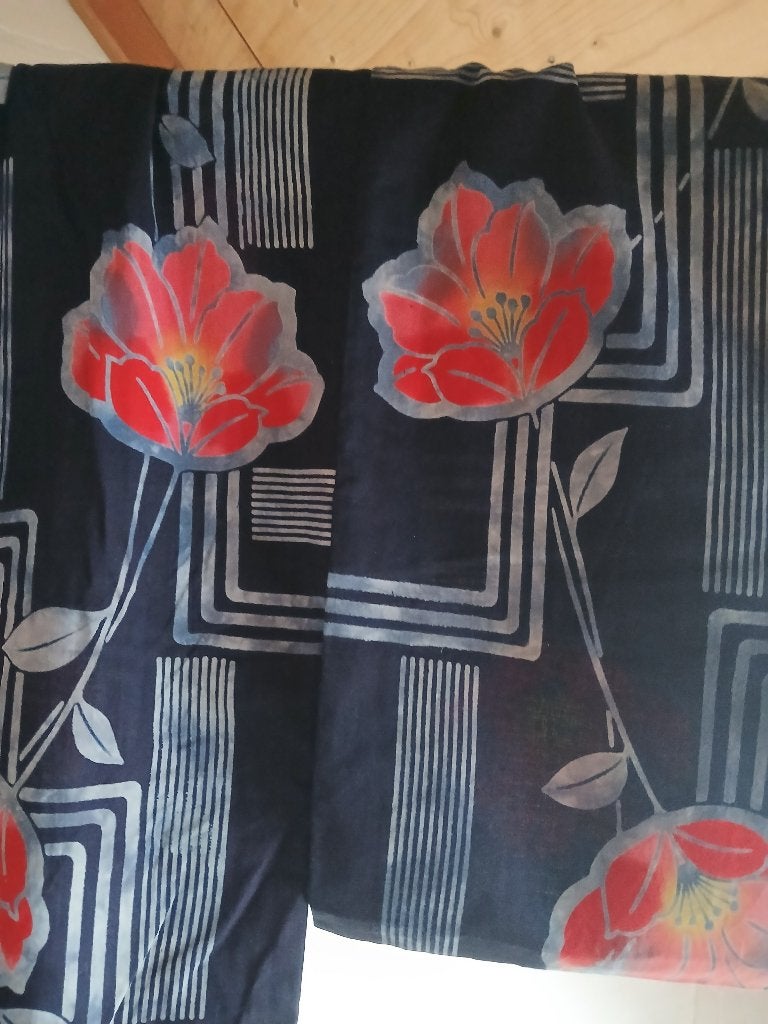 Traditionele Japanse yukata summer Kimono blue pink flower, Ophalen of Verzenden