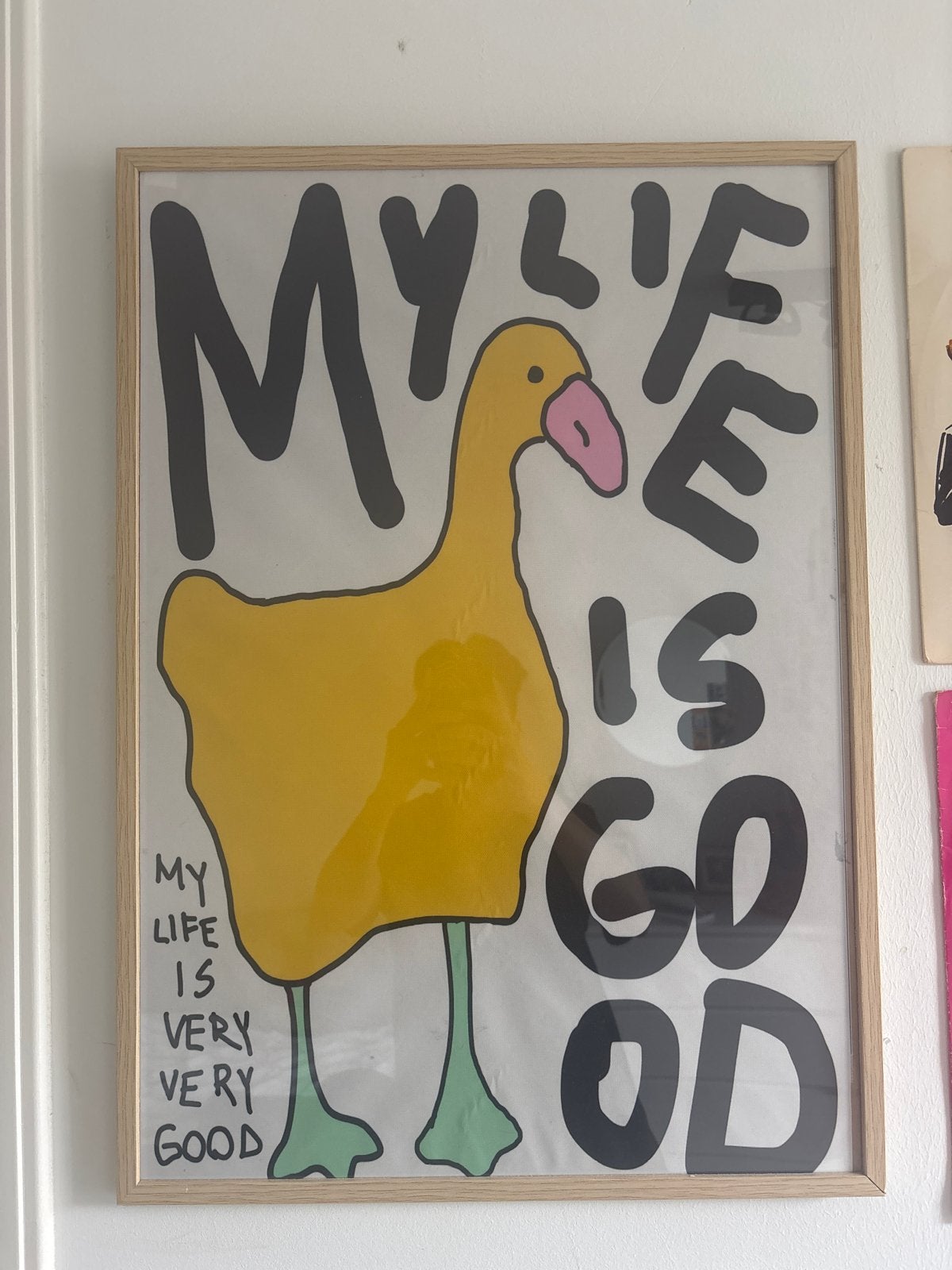 Ingelijste print: "My Life is Good" met eend, Huis en Inrichting, Ophalen, 50 – 75, Minder dan 50 cm, Gebruikt